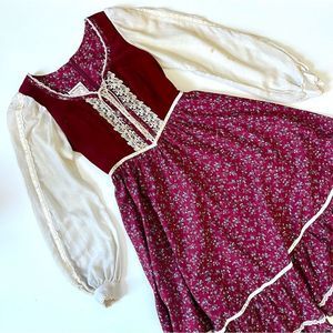 Gunne Sax Burgundy and Cream Midi Dress